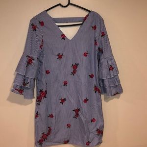 MAX SPORT Striped Floral Shift Ruffle Sleeve